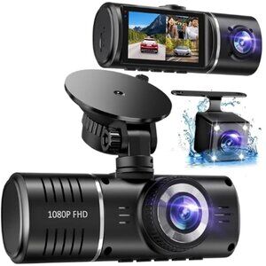 Dash Cam Front and Rear, 1080P Dash Camera for Cars, 3 Channel  with 32GB Card